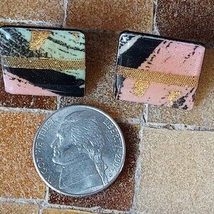 Vintage, Acrylic, Lightweight, Square Post Earrings in Pink, Black, and Aqua